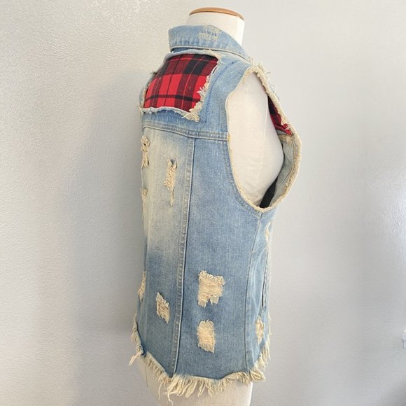 UNIF x Urban outfitters Denim Plaid Vest Medium - Picture 6 of 8